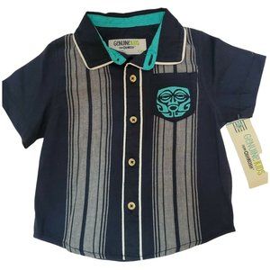 Oshkosh Toddler Boys' Hawaiian Blue Tiki Bowling Short Sleeve Button Front Shirt